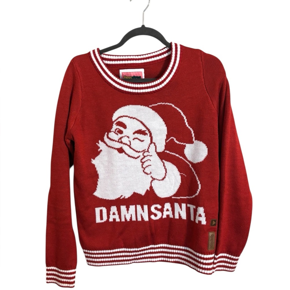 Tipsy Elves Red Damn Santa Graphic Ugly Christmas Sweater Medium